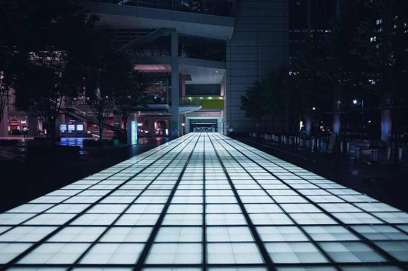LED Floor Lights Lighting Up a Pathway Outdoors